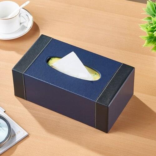 Large Seat type PU leather tissue box cover rectangular napkin holder toilet paper holder creative wooden tissue box blue 1338