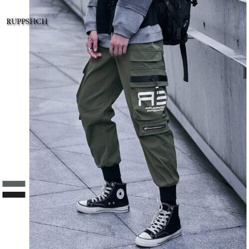 Ribbon Function Mens Cargo Pants Streetwear Hip Hop Casual Army Pocket Cotton Sweatpants Mens Harajuku Fashion
