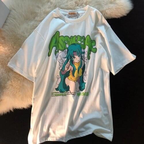 Womens t-shirt Japanese Anime Girl Printed Short Sleeve T-Shirt Loose Top Harajuku Cotton vintage Clothing Female Tee T-Shirt