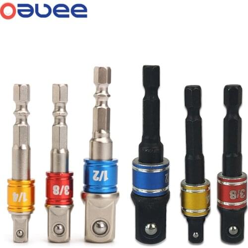 Shank Drill Socket Adapter For Impact Driver with Hex Shank to Square Socket Drill Bits Bar Extension Set 1/4" 3/8" 1/2 Bit Set