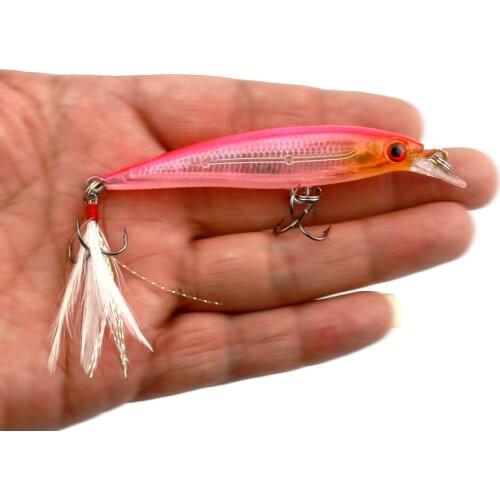 1PCS Isca Artificial Hard Bait 8G 9CM 6# Feather Hook Wobbler Laser Minnow Fishing Lure Pesca Tackle Swimbait