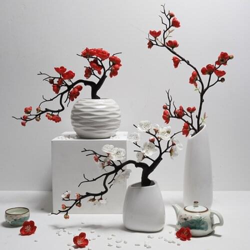 Plum Blossom Artificial Flowers High Quality Branch 1Pcs Fake Flowers Burgundy Decorations for Home Flores wedding Decorative