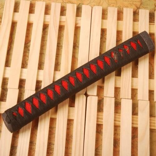 Exquisite Straight Tsuka Handle Black Silk Ito & Imitated Red Rayskin & Alloy Fuchi Kashira Fitting for Japanese Sword Katana
