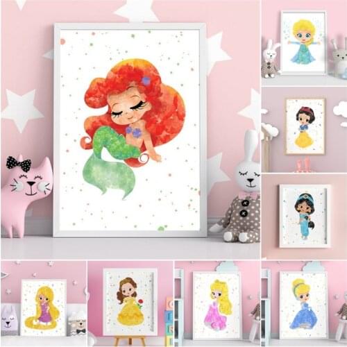 Disney Cartoon Baby Princess Canvas Art Paintings Anime Mermaid Poster and Print Wall Art Picture for Kids Room Cuadros Decor