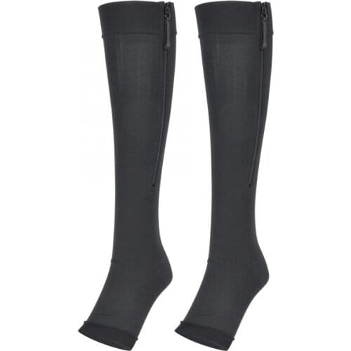 1Pair Shin Guard Sleeve Sports Compression Elastic Stocking Body Shaping Sectional Pressure Knee-High Calf Stocking with Zipper