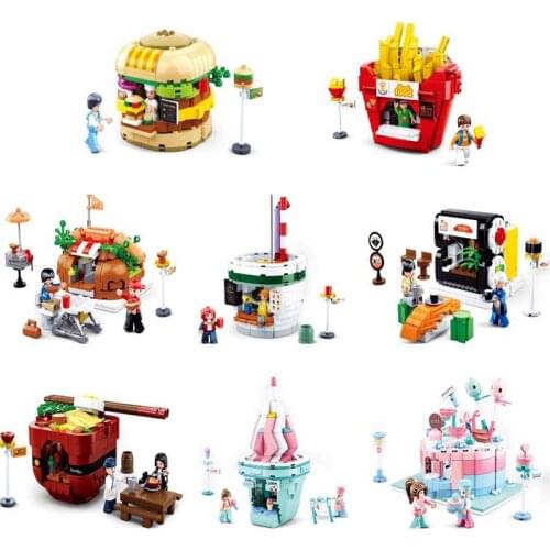 City Street View Series Hamburger Ice-Cream Models Educational Building Blocks Toys For Boys Girls Friends DIY Birthday Present