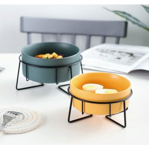 Colorful Double Single Dog Bowl Pet Puppy Ceramic Iron Rack Food Water Bowl Feeder Porcelian Pet Cat Feeding Dish Dog Drink Bowl
