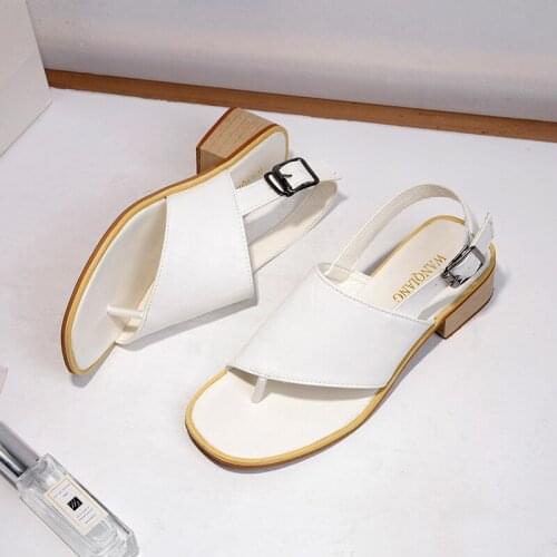 Summer Ladies Sandals Fashion Flip Flops Buckle Strap Square Med Heels Design Plus Size Womens Sandals Casual Shoes For Women
