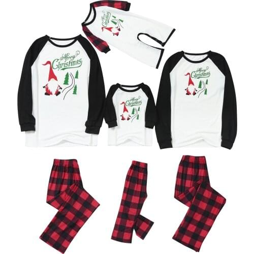 Fashion Family Parent-child Pajamas Cute Christmas Printing Top and Elastic Plaid Trousers Two Piece Set