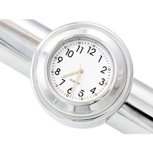 22-24mm Motorcycle Handlebar Noctilucent Aluminum Alloy Chrome White Dial Clock for Yamaha Kawasaki Honda Suzuki Harley Davidson