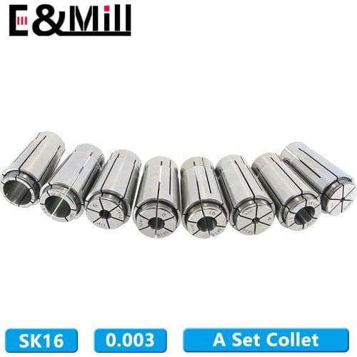 A set Sk16 Collet 8pcs/15pcs High Precision 0.003 Sk Collet Chuck CNC Lathe Milling Cutter Engraving Machine Chuck 3~16mm 3.175m
