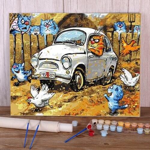 Cartoon Blue White Cat Coloring By Numbers Painting Complete Kit Oil Paints 40*50 Canvas Pictures New Design For Kids Art