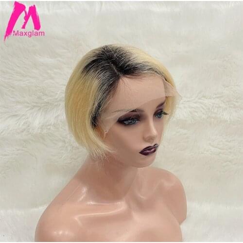 Ombre Blonde 613 Bob Wig Straight Pixie Cut Wigs Human Hair Short 1B/613 T Part Lace Wigs Brazilian Cheap Remy Hair for Women
