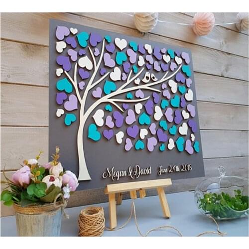 Personalized Wedding Guest Book Wooden 3D Tree Guest Sign In Book Custom Wedding Guest Book Heart Gradient Color