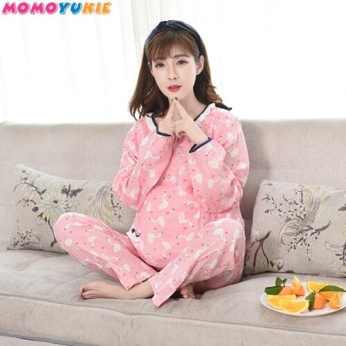 Pregnancy Maternity Pajamas 2pcs/Sets Sleepwear Nursing Clothing Cotton Pregnant Feeding Nightgown Maternity Nursing Tops + Pant