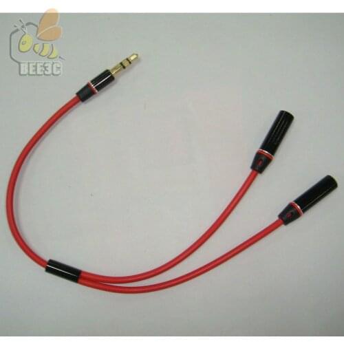 1 Female to 2 male branch red audio cable splitter earphone 1to2 cable Headphone Earphone Audio Cable For monster Splitter 1000p