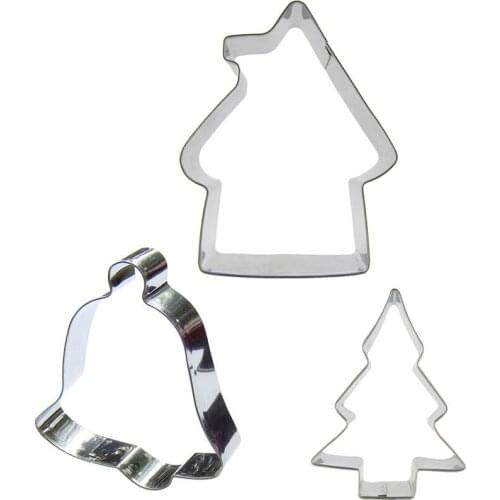 Christmas House, Rattles, Christmas Tree shaped 3 piece biscuit cutting molds, cake decorating soft candy tools