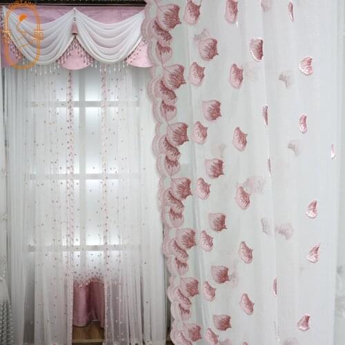 European-style Pink Princess Yarn Girl Room Embroidered Curtains for Living Room Bedroom Window Screen Bay Window French Window