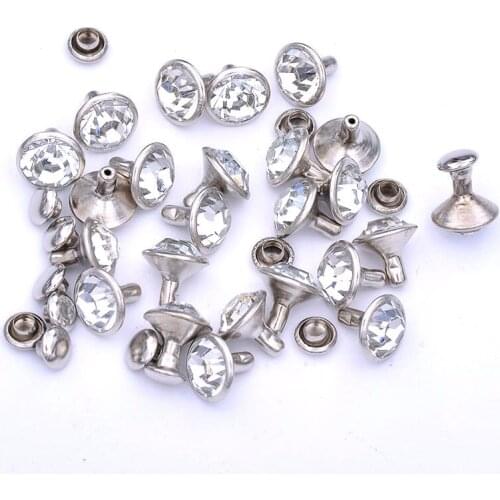 Silver Metal Rhinestones Clear Rivets Studs For DIY Leather Clothes Bag 6mm