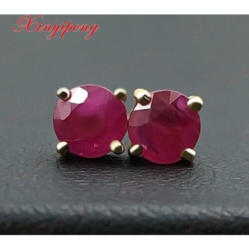 18 k yellow gold with 100% natural ruby studs earrings red color of fire Fine jewelry contracted