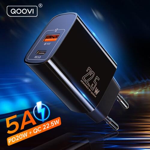 QOOVI Dual USB Type C PD 20W Charger 5A Fast Charging Wall Adapter Quick Charge 4.0 QC For iPhone 12 11 Huawei Xiaomi Samsung