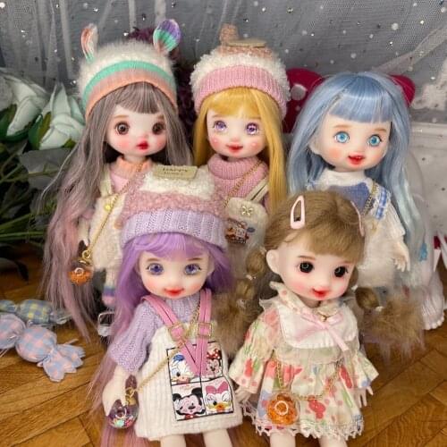 16cm Blue Eyes BJD Doll Changable Wig Round Face Bjd Dolls Pout Mouth Handmand Make UP BJD Toy 13 Joints DIY Toys Gifts For Girl