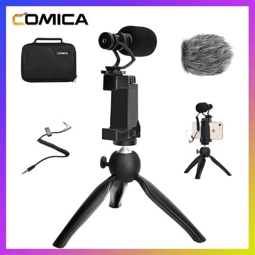 Comica Smartphone Video Kit CVM-VM10-K2 Filmmaker Mini Tripod with Mini Video Microphone Rig for iPhone Samsung Huawei Phones