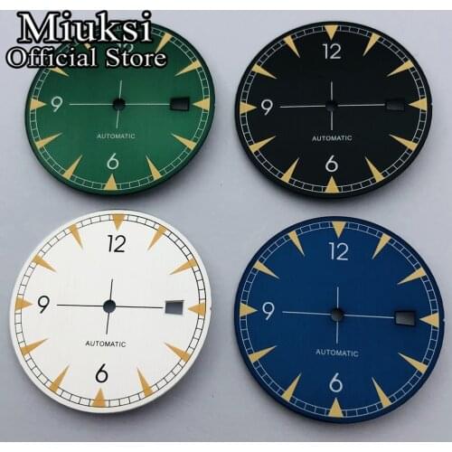 Miuksi 33.2mm black blue green silver watch dial luminous dial fit NH35 movement