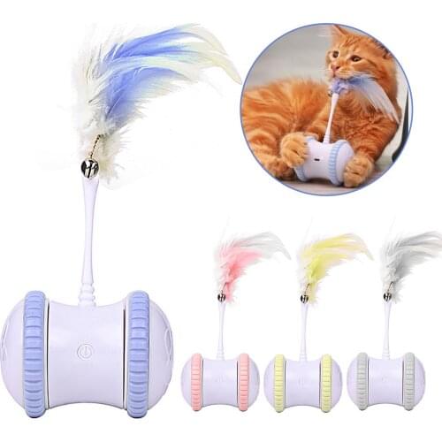 Smart Interactive Cat Toy Lrregular Rotating Mode Toy Cats Funny Pet Game Electronic Cat Toy LED Light Feather Toys Kitty Balls