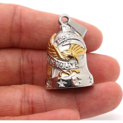 Unisex 316L Stainless Steel Ride To Live, Live To Ride Cool Eagle Stars Biker Bell Pendant