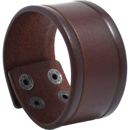 New Arrival Punk Casual Vintage Wide Wrap Brown Black Genuine Leather Men Bracelet & Bangle Women Homme Femme Male Jewelry