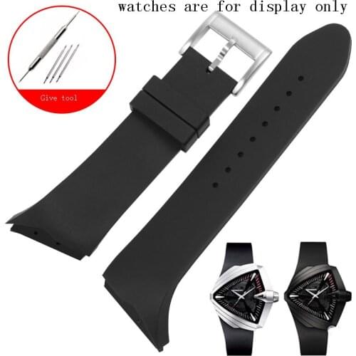 Yopo For Hamilton H24655331 H24615331 VENTURA Series Waterproof Silicone Strap Inclined Rubber Black Mens Watchband