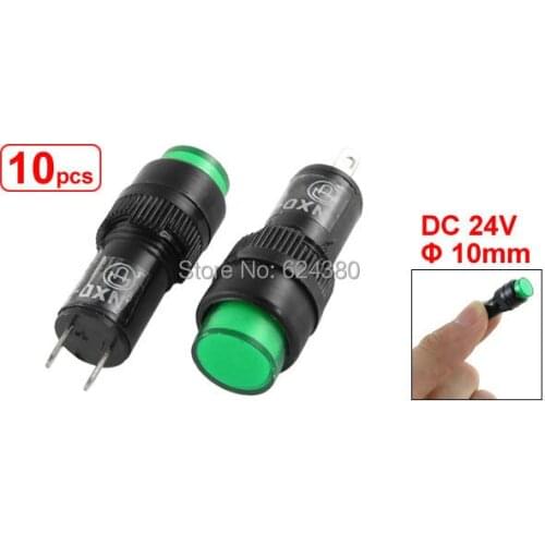 DC 24V 10mm 0.39" Green Neon Indicator Pilot Signal Light Round Lamp NXD-211 x 10 Pcs / Lots