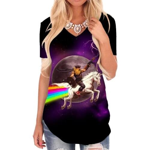 Giyu Brand Unicorn T Shirt Women Rainbow V-neck Tshirt Moon Tshirts Printed Lightning Shirt Print Womens Clothing Punk Rock
