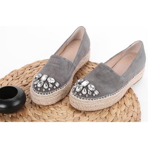 Shoes Woman Genuine Leather Creepers Women Flats Slip On Loafers Platform Flat Shoes Rhinestones Espadrilles Women Creepers