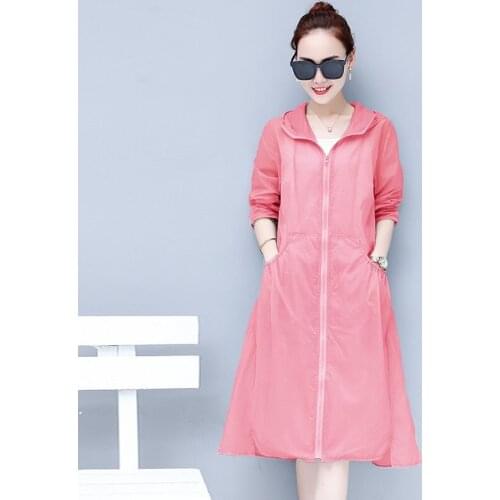Summer Womens Casual Hooded Sun Protection Clothing Plus Size Thin Female Coat Loose Jackets Zipper Pockets