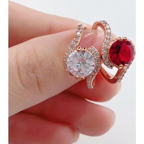 ZHOUYANG Wedding Rings For Women Classic Vivid 8mm Clear / Red Cubic Zirconia Rose Gold Color Fashion Jewelry Gift R389 R399