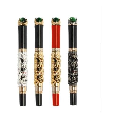 1pc Jinhao Dragon Rollerball Pen with Rotated Pearl Top Luxury Business Gift 0.7mm Black Ink Refill Writing Pens for Collection