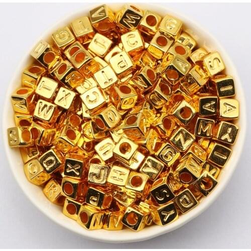 100-500pcs 6mm Gold Mixed Letter Acrylic Beads Square Alphabet Beads For DIY Crafts Making Scrapbooking Decoration Supplies