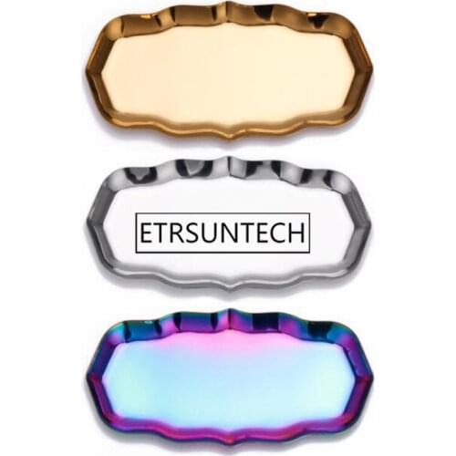 30pcs Wave Stainless Steel Candle Incense Storage Dish Plate Tea Fruit Trays Cosmetics Jewelry Organizer Table Decorative