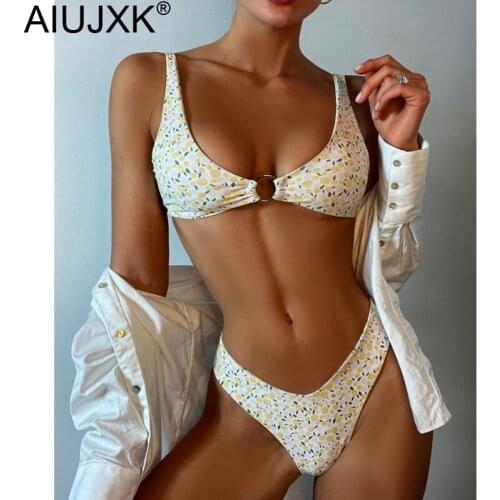 AIUJXK Floral Print Sexy Thong Bikini Brazilian Woman 2021 New Arrival Beach 2 Piece Swimsuit Female Summer Lingerie Swimwear
