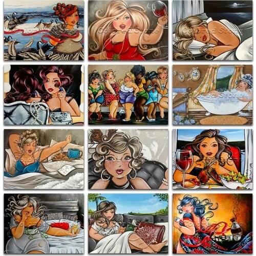 New Diamond painting Fat lady cartoon Woman Girl beautiful beauty 5D Full Square Drill embroidery Cross stitch Round mosaic FW13