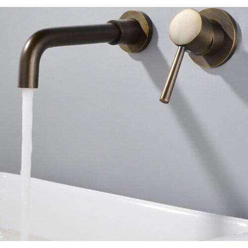 Antique Brass Basin Faucet Single Handle Wall Mounted Bathroom Vessel Sink Mixer Tap 2 Holes Washing Basin Crane Tap