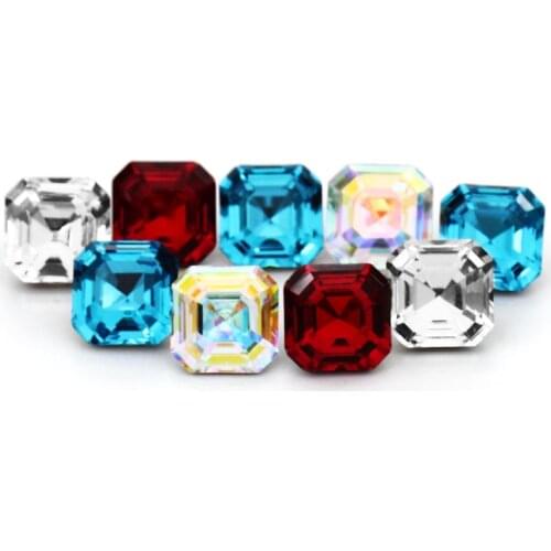 Ruby Blue Rhinestones 10mm Sparkly Square Octagon Pointback K9 Crystal Rhinestones Strass Fancy Clothes Jewelry Decorartion DIY