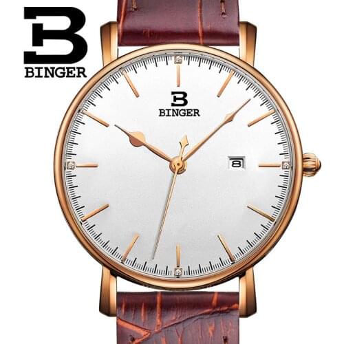 New Ultrathin Female Wristwatches Switzerland BINGER Womens Watche Luxury Brand Quartz Leather Strap Waterproof Clock B3053W-3