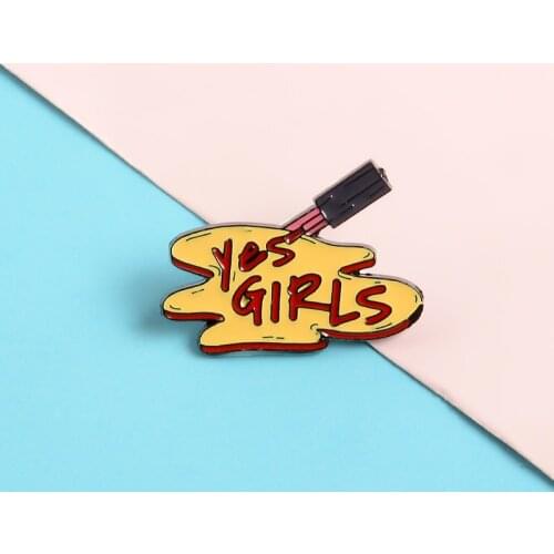 YES GIRLS Written by Nail Polish Pins Fashion Lapel Enamel Pins Women Brooches Badges Clothes Bag Pins Jewelry Gifts For Friends