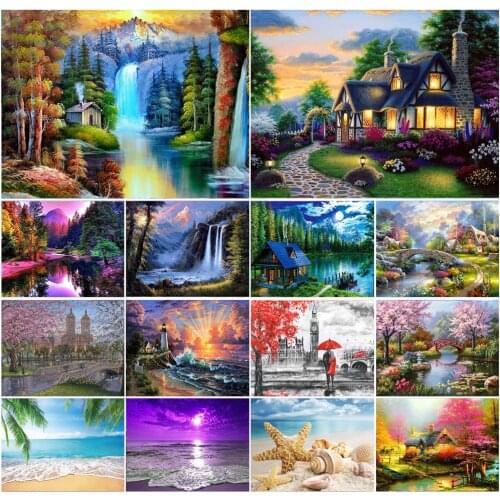 Diy 5D Diamond Painting Waterfall Landscape Round Rhinestone Kit Cross Stitch Mosaic Picture Home Decoration Handmade Art Gift