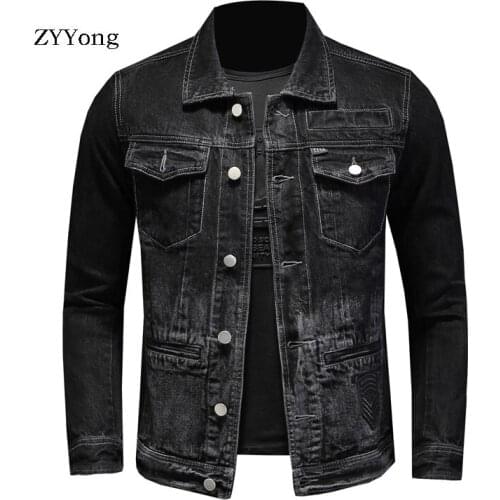 ZYYong Denim Jacket Mens Retro Motorcycle Basic Jacket Streetwear Hip Hop Bomber Jacket Denim Mens Denim Jacket Chaqueta Hombr