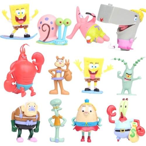 8cm 12pcs/set Patrick Star Squidward Tentacles Captain Eugene Sheldon J Plankton action figure toys gift