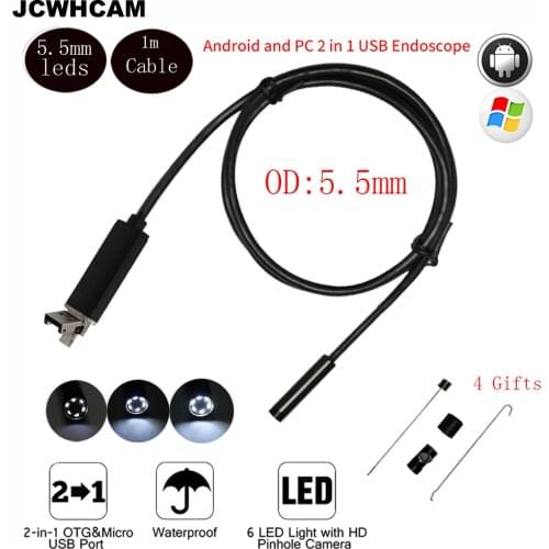 JCWHCAM 5.5mm endoscope Cable USB Endoscope Android Camera 2M Snake Tube Pipe Inspection USB Endoskop Waterproof Borescope Cam